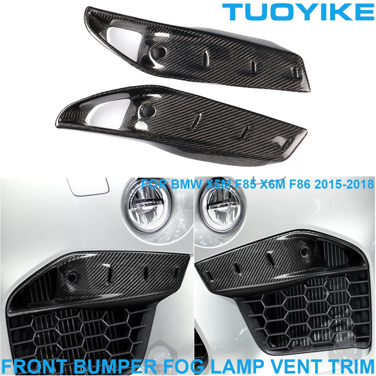 

2PCS Real Dry Carbon Fiber Front Bumper Fog Light Lamp Vent Fender Upper Splitter Trim Cover For BMW X5M F85 X6M F86 2015-2018