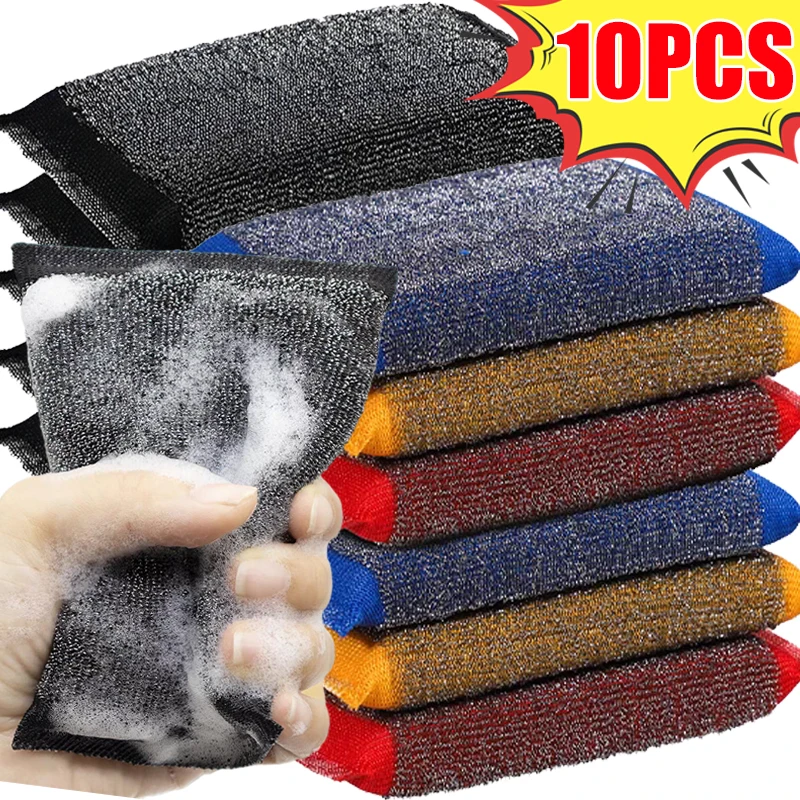 Steel Wire Sponge Wipes Double Sided Dish Scouring Pads Reusable Non-stick Oil Rag Stainless Steel Wire Cloth Cleaning Brush