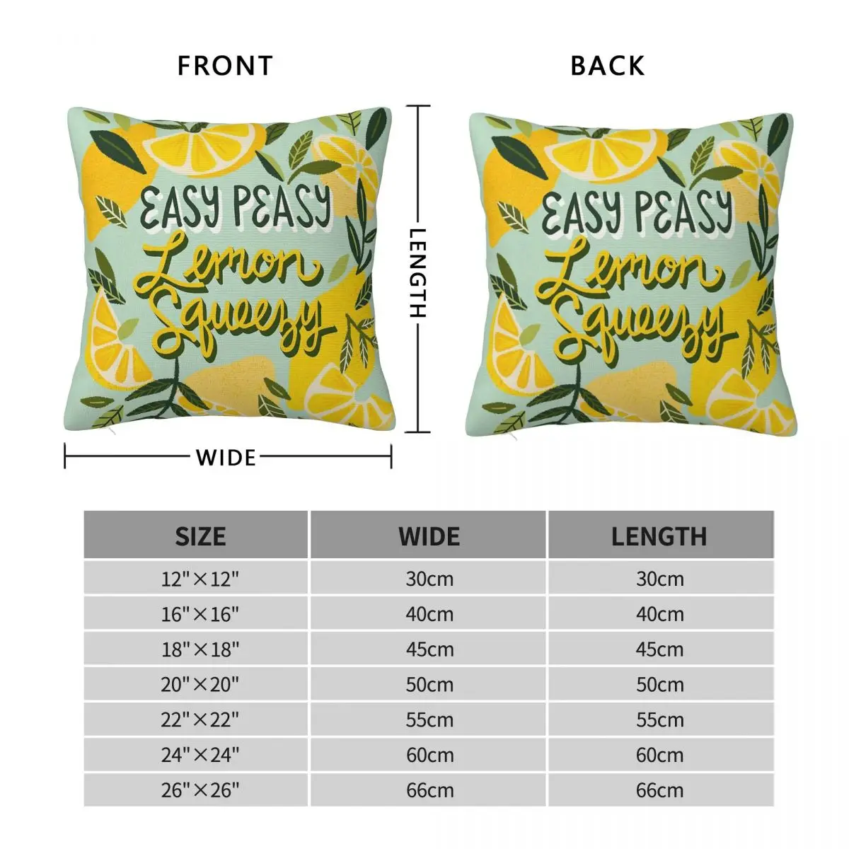 Easy Peasy Lemon Squeezy Mint Square Pillowcase Polyester Linen Velvet Printed Zip Decor Home Cushion Cover