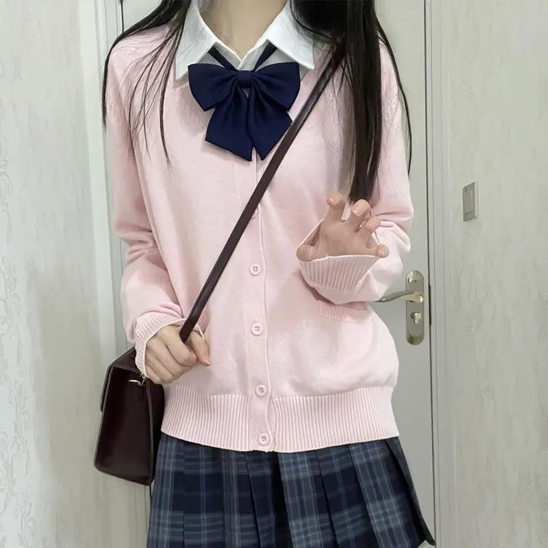 النمط الياباني JK موحدة سترة مشغولة من الصوف نمط Preppy سترة المدرسة الحلو تنوعا سترة طويلة الأكمام الخريف الشتاء جديد