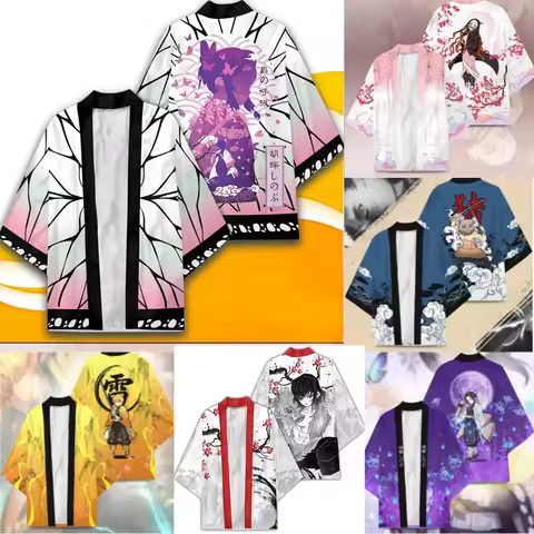 Summer Demon Slayer Kamado Nezuko Cosplay Men Japanese Anime Kamado 3D Print Yukata Haori Jacket Women Kochou Kanae Costume