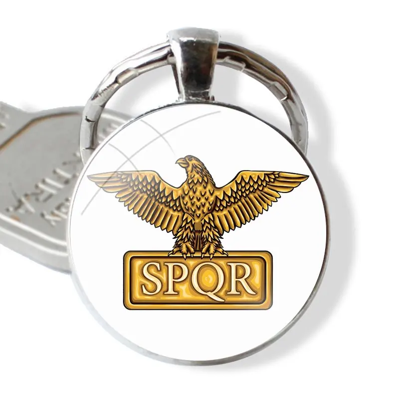 พวงกุญแจแฮนด์เมดแก้ว Cabochon จี้ที่ใส่พวงกุญแจพวงกุญแจทอง Imperial Eagle Rome SPQR