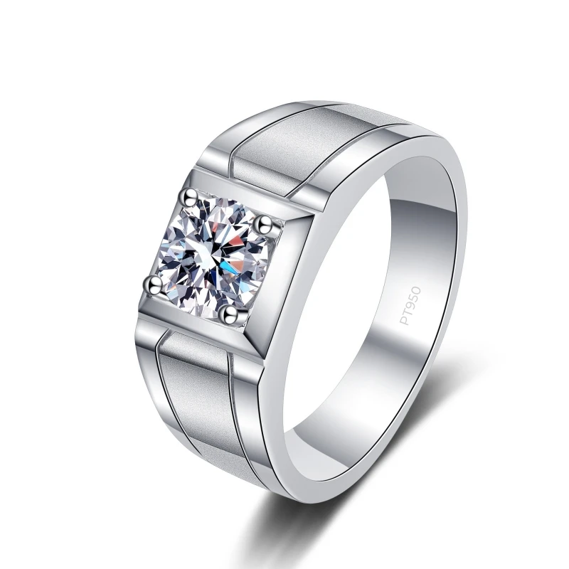 Moissanite anel de desenho de fio de diamante masculino PT950 platina, atmosfera simples 0,5 quilate, 1 quilate, vvs1, dcolor, presente de luxo agradável para namorado