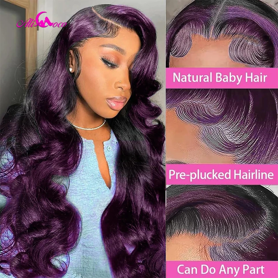 Lace Front Wig Human Ombre Purple Body Wave Highlights Purple Lace Front Wig Human Hair Ombre Dark Purple HD Lace Front Wigs