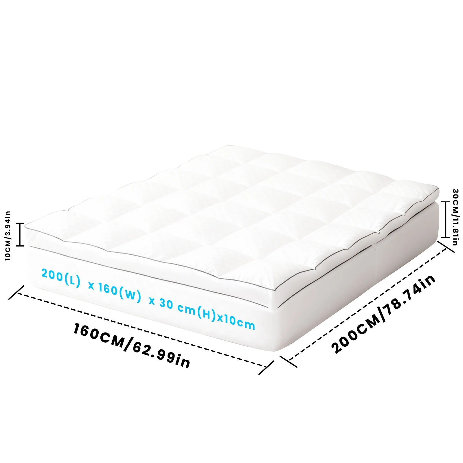 Dubbele matras topper, gewatteerde matrasbeschermer, anti-allergie & ademende hoeslaken, 30 cm extra diepe stretch hoes