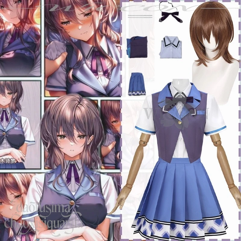 أنيمي Galgame الحلو صديقة 2 العربة 2 تأثيري شيون ياناجي زي اليابانية JK زي مدرسي Y2K Kawaii الأزرق سترة فستان قصير #1