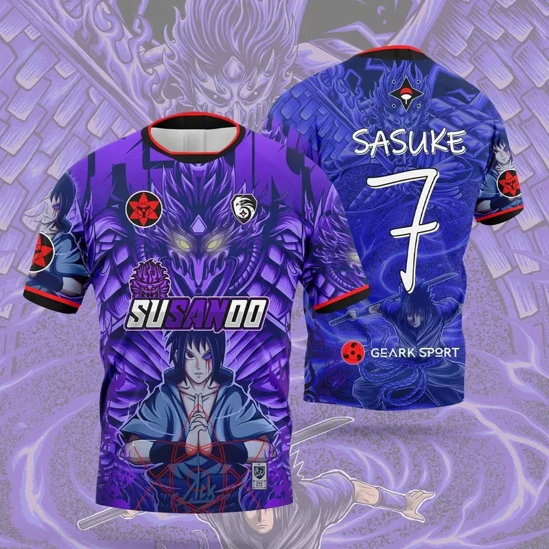 Naruto Shippuden Naruto & Sasuke Anime Allover Print Soccer Jersey Summer Breathable Casual Sportswear Tops for Men Women Kids