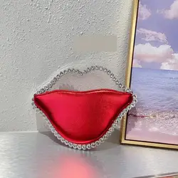 Beautiful Diamond Inlay Women Lips Clutch Bag High Quality Ladies Evening Bag Bolsa Party Bag Lips Shape Purse 2024 New