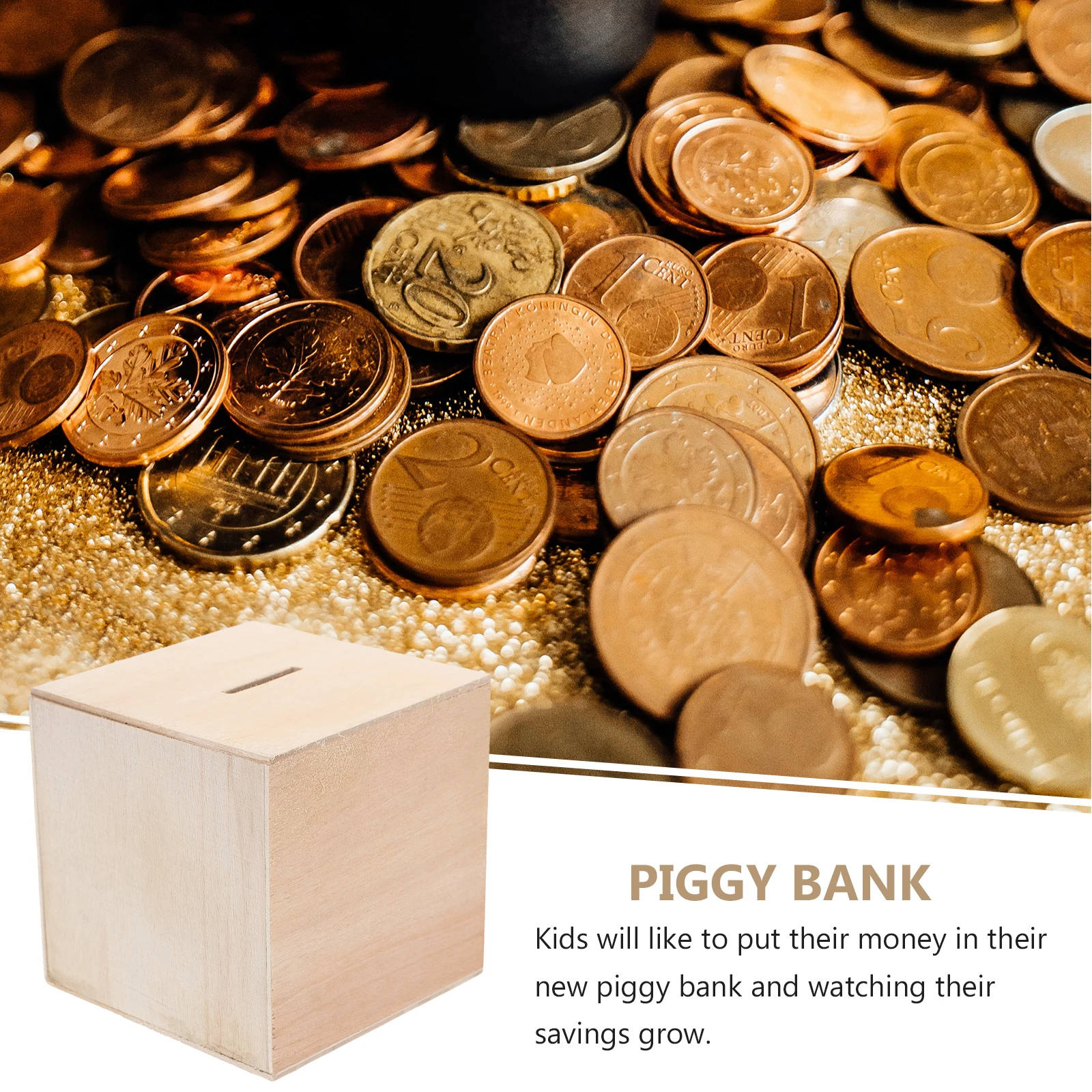 

4pcs Wooden Piggy Bank Kids Coin Banks Children Saving Box Change Container DIY Craft Storage Family Decor Item Small Size