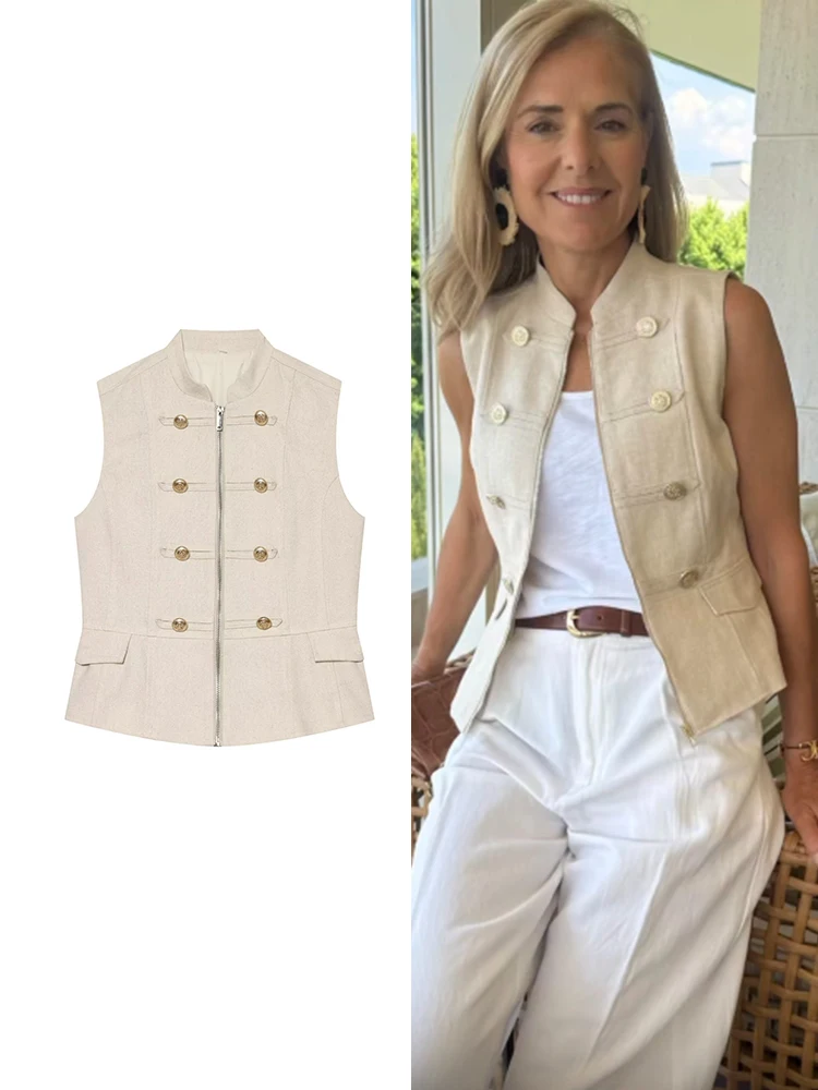 

TFMLN Women Slim Vest Summer New Style Solid Color Sleeveless Waistcoat Jacket Chic Button Decoration Casual Versatile Tank Top