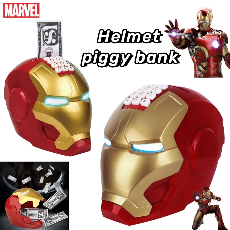 Nueva Marvel Los Vengadores Iron Man Película Periféricos Personalidad Creativa Casco Forma Sonido y Luz Hucha Regalos de Vacaciones