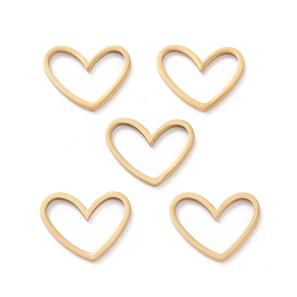 50pcs 201 Stainless Steel Linking Rings Laser Cut Asymmetrical Heart Gold Plated for Making DIY Jewelry Necklace Bracelet Crafts