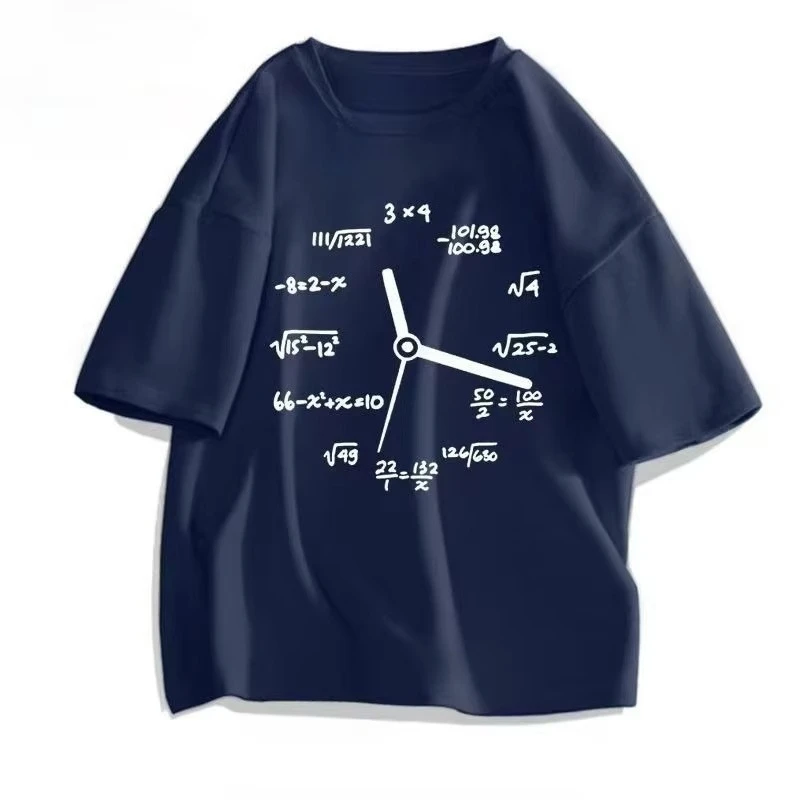 American Design Short-sleeved T Summer Mathematical Formula Clock Print Men's and Women's Versatile Tops Funny Clothes