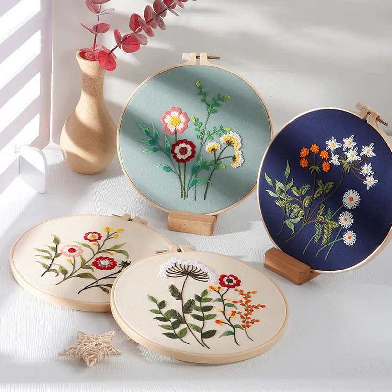 Flower DIY   Kits Beginners Embroidery Kit for Adults with  Hoops