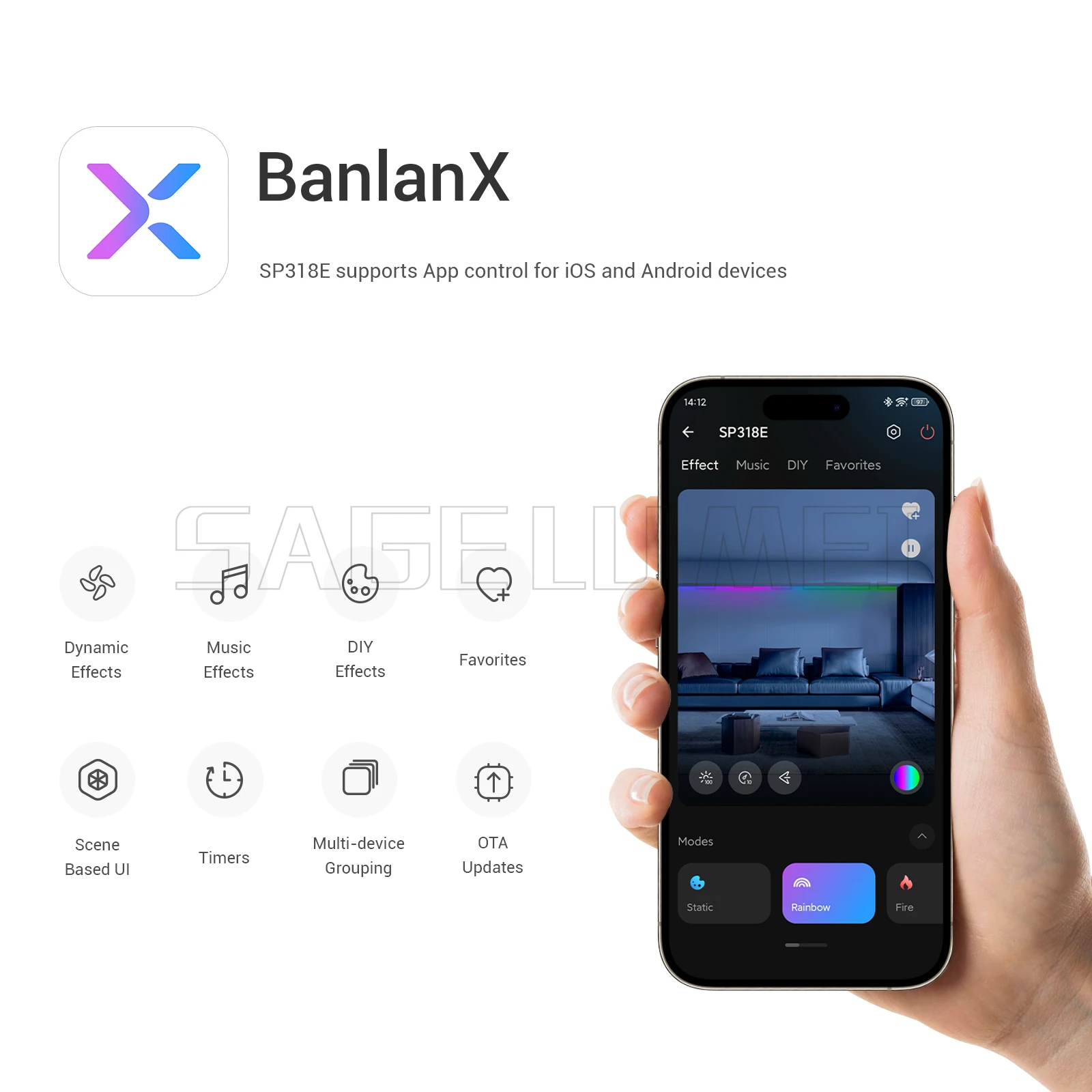 Bluetooth DC5-24V SP318E SPI RGBIC LED Controller MESH Flexible Networking Group Control up 200Devices App Music DIY Visual UI