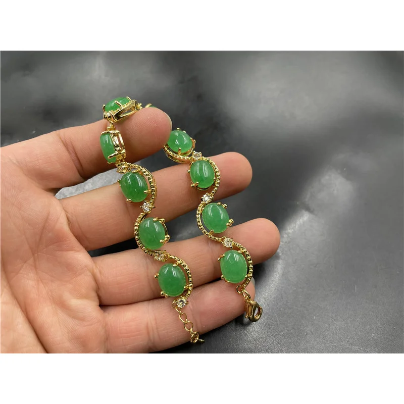 Vacuum Electroplated Inlaid Emerald Green Malay Jade Women'S Purple Pink Bracelet