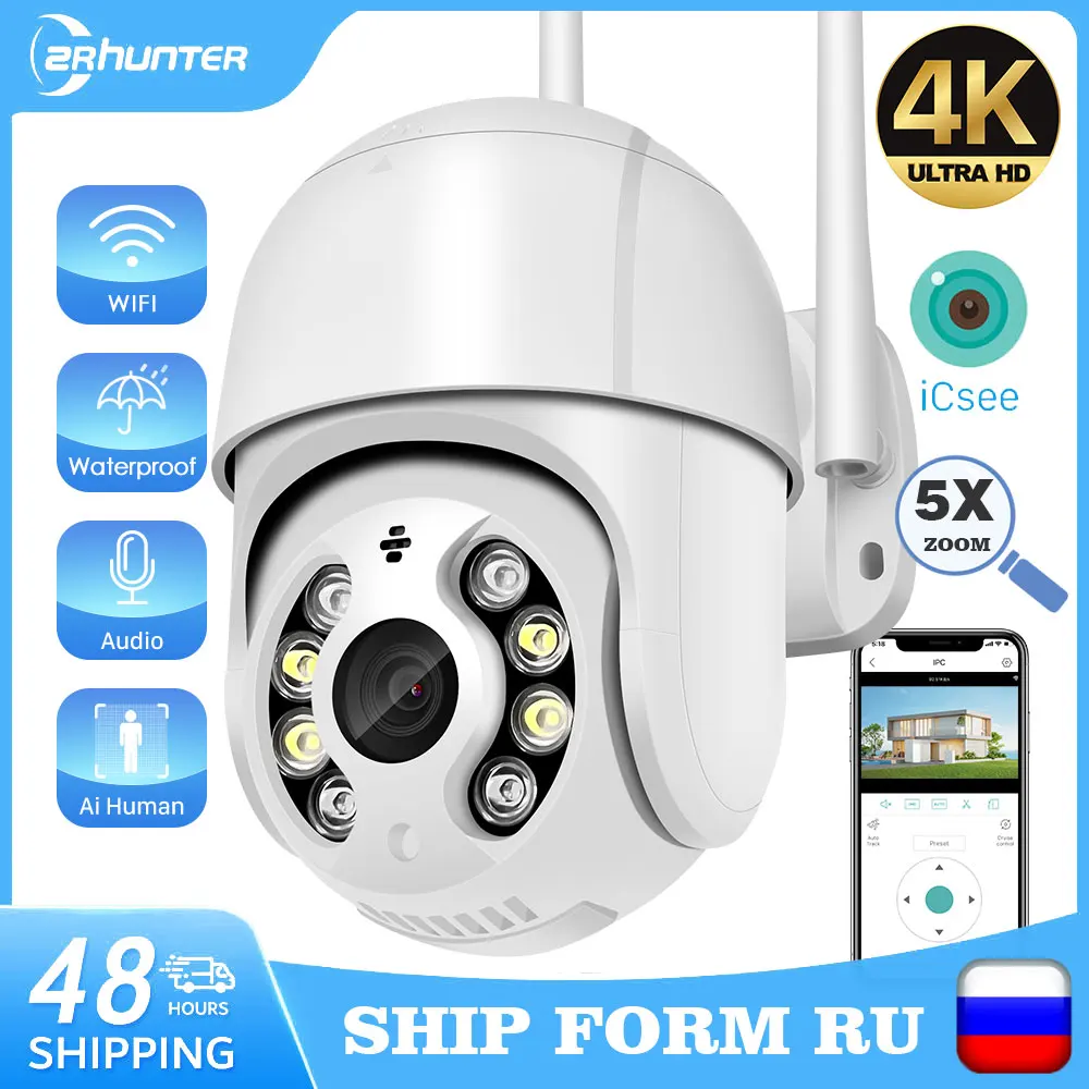 

ZRHUNTER 4K 8MP WIFI PTZ Camera IP66 Waterproof Auto Tracking ONVIF Video Surveillance Smart Home Security CCTV IP Camera ICSEE