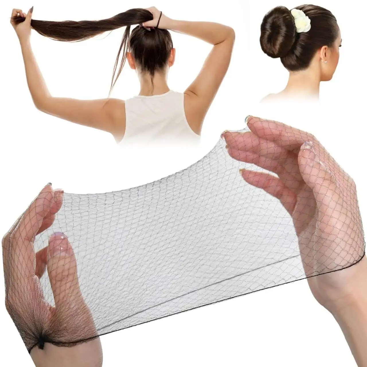 10/100 Stück Nylon-Haarnetze für Tanzfrisuren / Haarverlängerungen, Webkappen-Haarnetze – Detail 6
