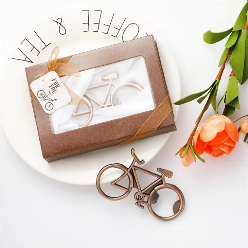 1PCS X Vintage Copper Bicycle Bottle Opener in Gift Box Best Wedding Souvenir Bike Wine Beer Openers Welcome Drop Shipping