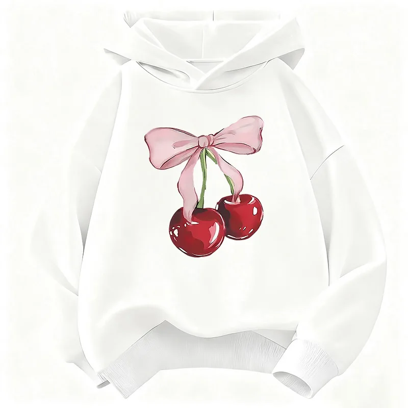 Girls Sweatshirt Y2k Bow with Cherry Fashion Design Children's Cute Hoody for Boys Girls Autumn Spring Casual Hoodies