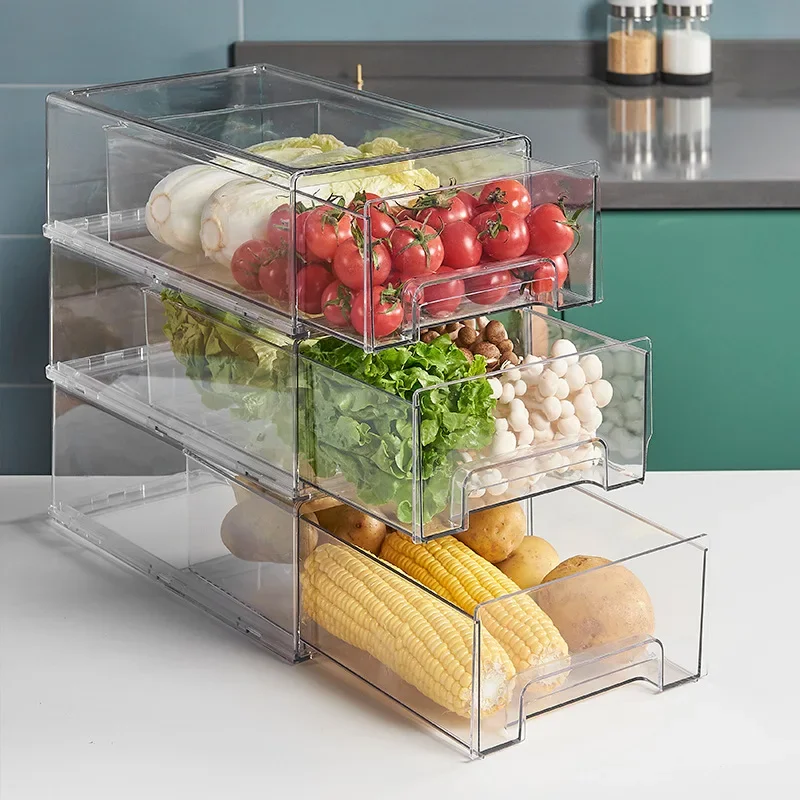 Kitchen Refrigerator Storage Box Fruit Vegatable Meat Fish Food Drawer Organizer Fresh-keeping Stackable Bin Stackable Container