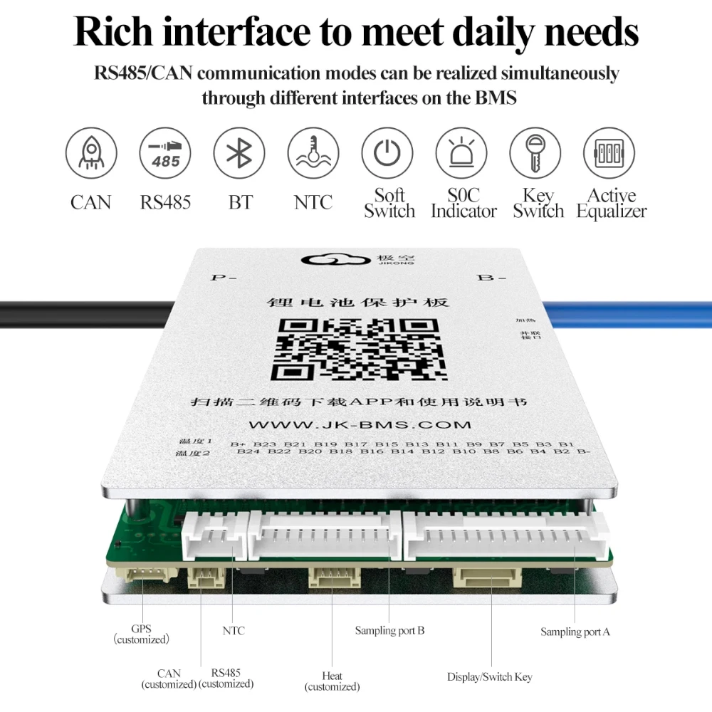 LiFePo4 Li-ion ltoバッテリー用Jkbd4a24s6p,24v 36v 48v 72v,0.4aアクティブバランス,60a,8s,10s,16s,24s,JIKONG-BMS