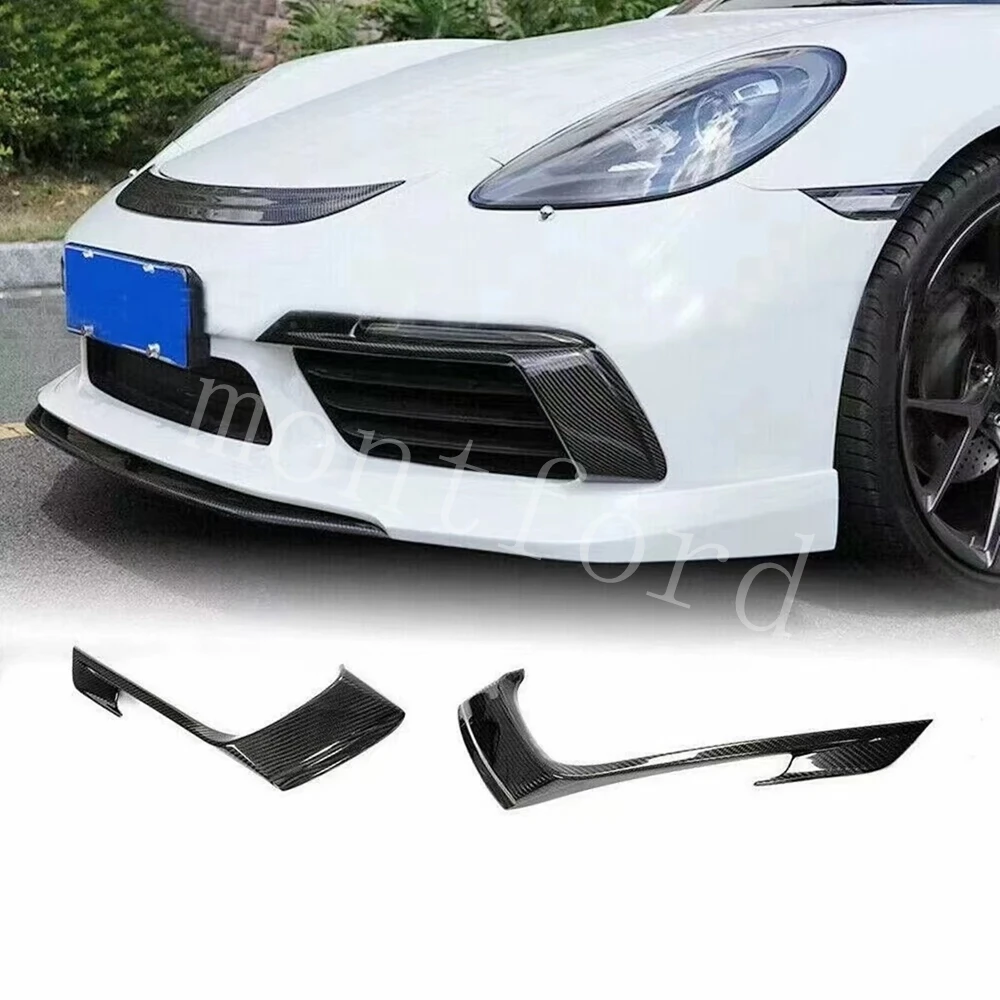 Front Bumper Side Fog Light Dry Carbon Fiber Air Vent Intake Frame Cover Trim For Porsche 718 Boxster Cayman 2016-2019 982 Coupe