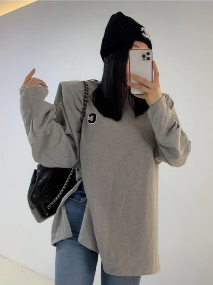 Faionable Lettera Ricamata Lunga Sve Base Bianca T-irt Chic2025 Autunno Nuovo Arrivo Pendolarismo delle Donne Sle Puro E-commerce