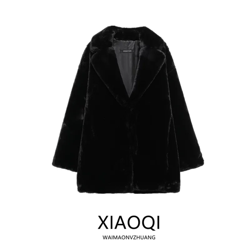 

Autumn Winter New Arrival Women's Long Sve Faux Fur Effect Coat Jaet Loose Fit Versatile Sle Other Material 00%