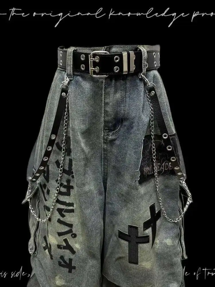 Jean court gothique punk pour femmes, style déchiré, patchwork, coupe large, pour hommes et femmes, style Wasteland, été