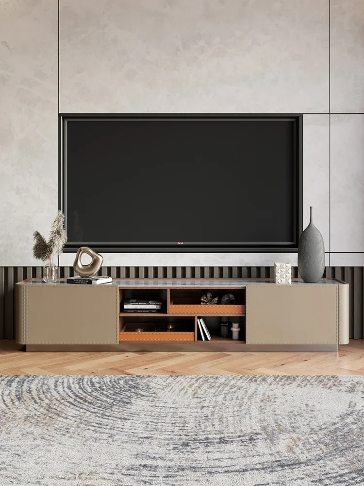 

Wyj Coffee Table TV Cabinet Combination Modern Minimalist Nordic Light Luxury Saddle Leather Creative Floor Cabinet Low Cabinet