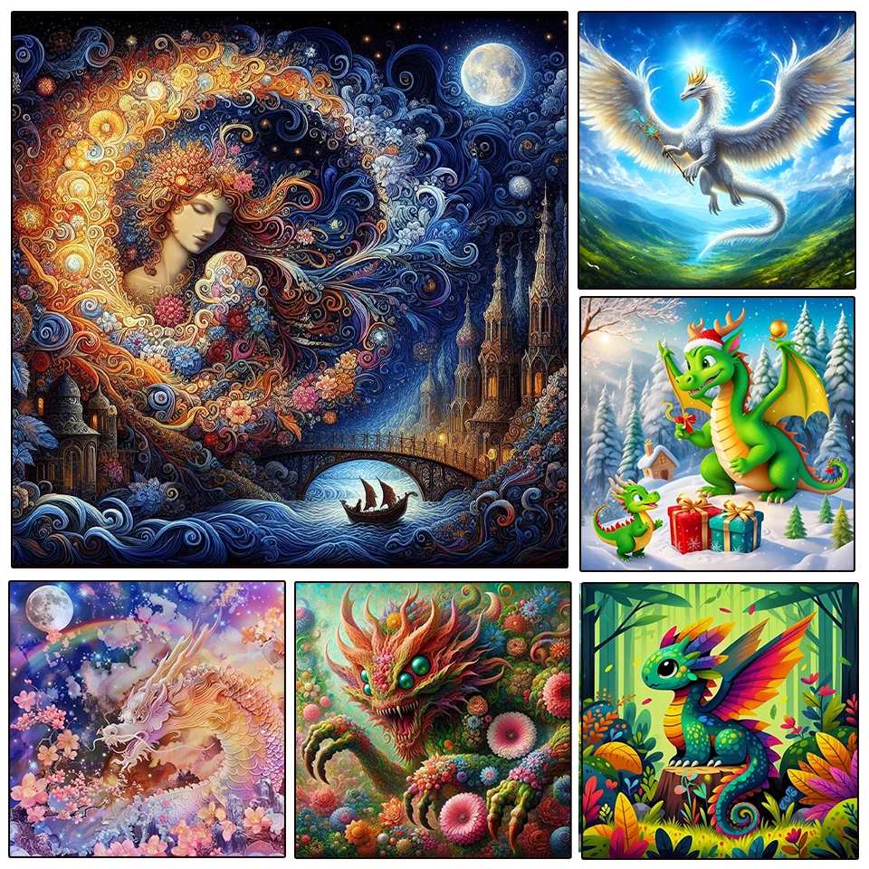 

5D DIY Diamond Painting Cute Dragon Full Diamond Mosaic Cartoon Animal Cross Stitch Handicrafts Rhinestones Decor Kids Gift