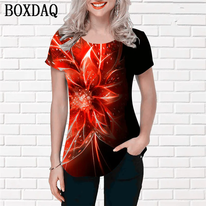 Fashion Tie-dye Floral Women T-Shirts 3D Print Flower Street Cool Ladies Pullovers Tee Summer Loose O-Neck Casual Oversized Tops