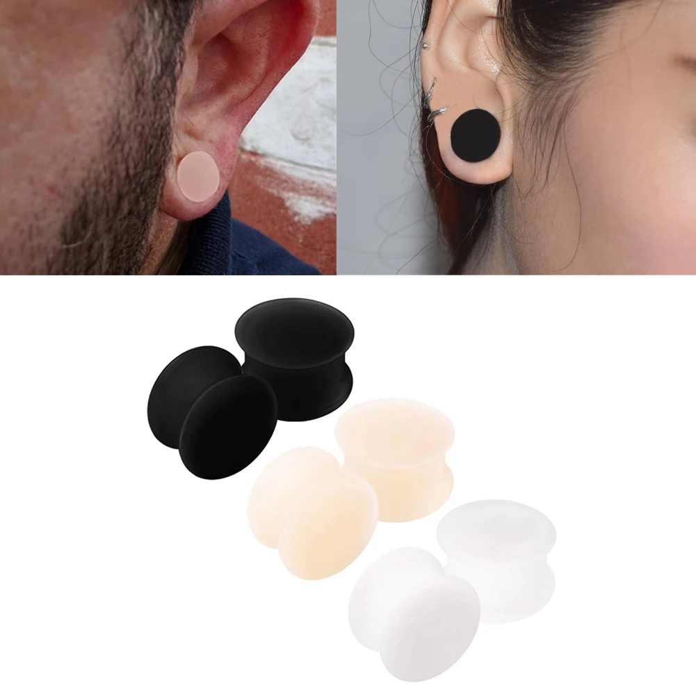 2pcs/6pcs Black White Beige Silicone Double Flared Ear Stretcher Expander Ear Plugs Tunnels Flesh Ear Piercing Jewelry 6-20mm