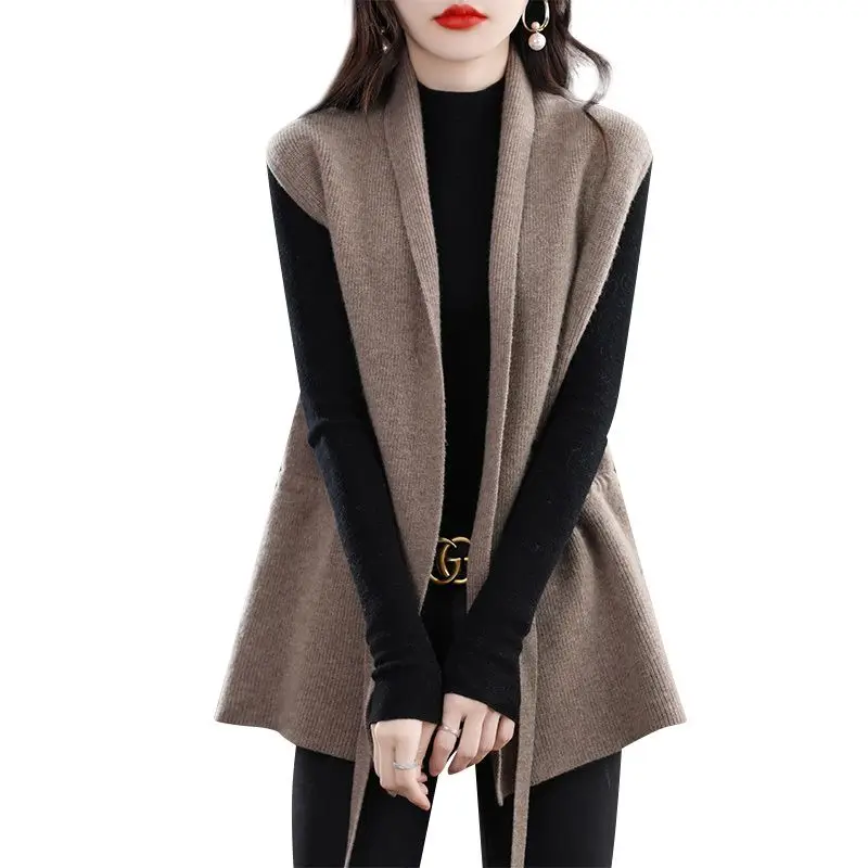Knitting Tank Top Ladies 2024 New Autumn Winter All-match Sweater Loose Coat Cardigan Women Clothing Simplicity Lacing Top Tee