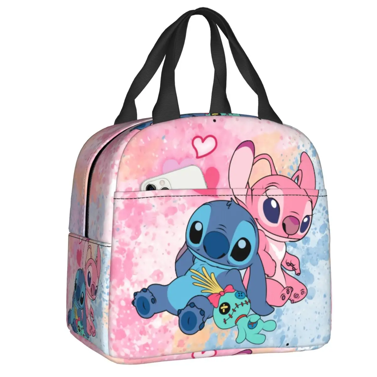 

Custom Stitchs And Angel In Love Anime Insulated Lunch Bag for Women Portable Cooler Thermal Lunch Tote Office Picnic Travel