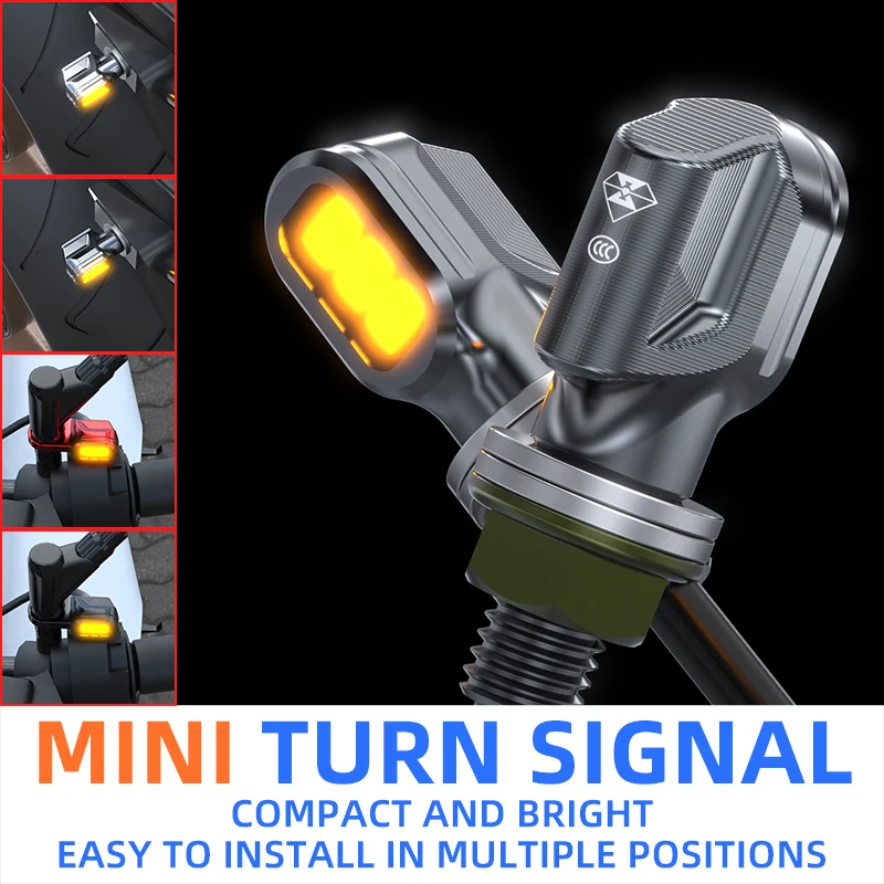 Mini LED Turn Signals for Rearview Mirror, Universal High-Bright Hidden Light for Motorcycle & E-scooter Modification