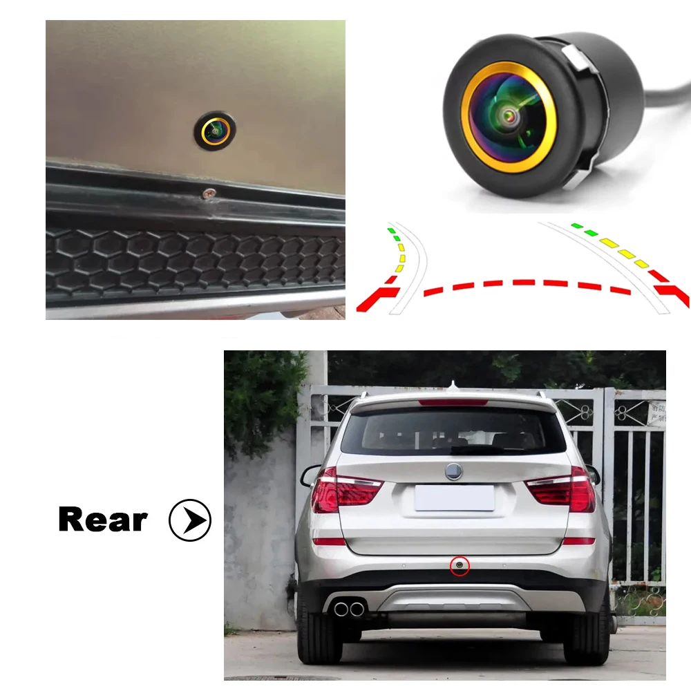 Dynamic Trajectory REVERSE CAR CAMERA with Moving Guidelines - Rear View Backup Camera Night Vision Wide Angle Universal