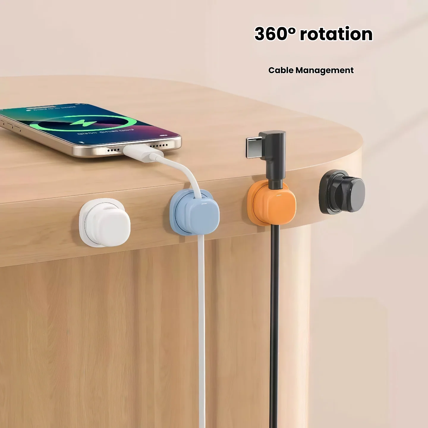 3-Pack Rotatable Cable Organizer, Desktop Cable Management Holder, Charging Cord Clip, Spring-Loaded Cable Clip