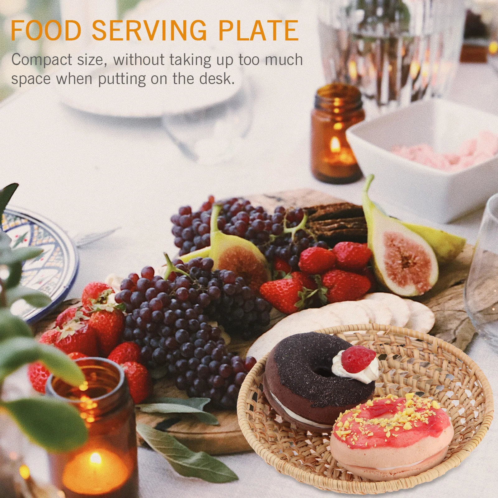 

2Pcs Rattan Woven Fruit Plate Practical Snack Tray Desktop Serving Tray Rattan Woven Food Plate Food Service Basket