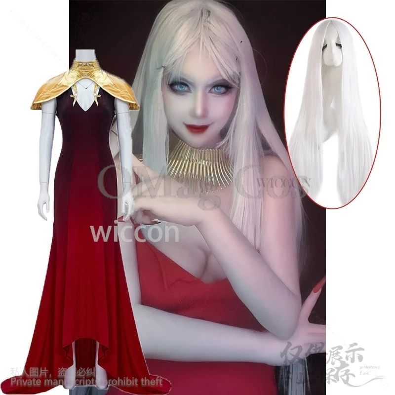 Anime Game Castlevania Cosplay Carmilla Costume Red Sexy Dress Lolita Vampire Cos Long White Wig For Fancy Party Halloween Girls