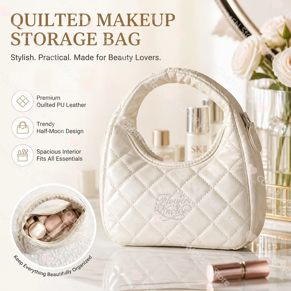 Flower Knows Limited edition diamond-patterned bag heart-shaped hanging bag  white makeup bag  storage handbag