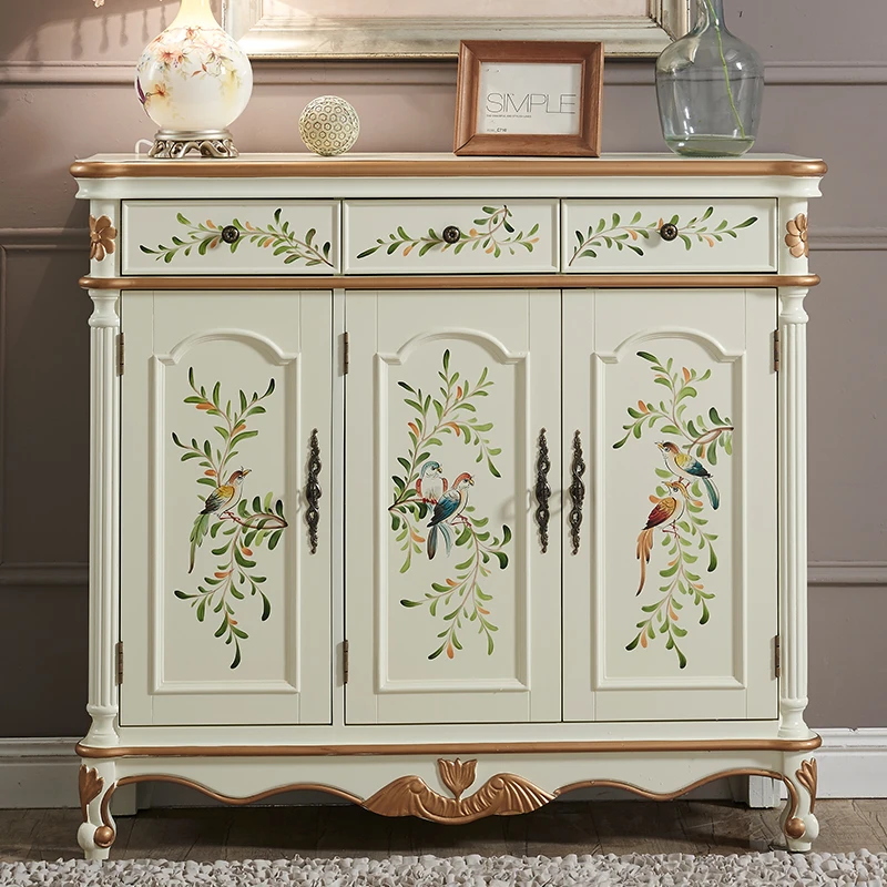 American rural painted solid wood shoe cabinet large capacity Mediterranean old entrance living room
