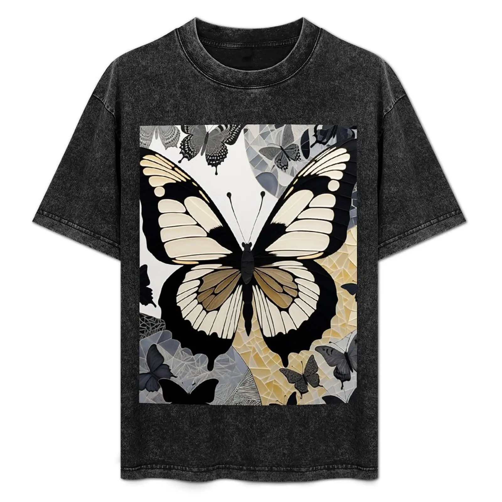 

Butterfly Black & White Abstract Vintage Zentangle Art T-Shirt Casual Fashion Print Tee Top