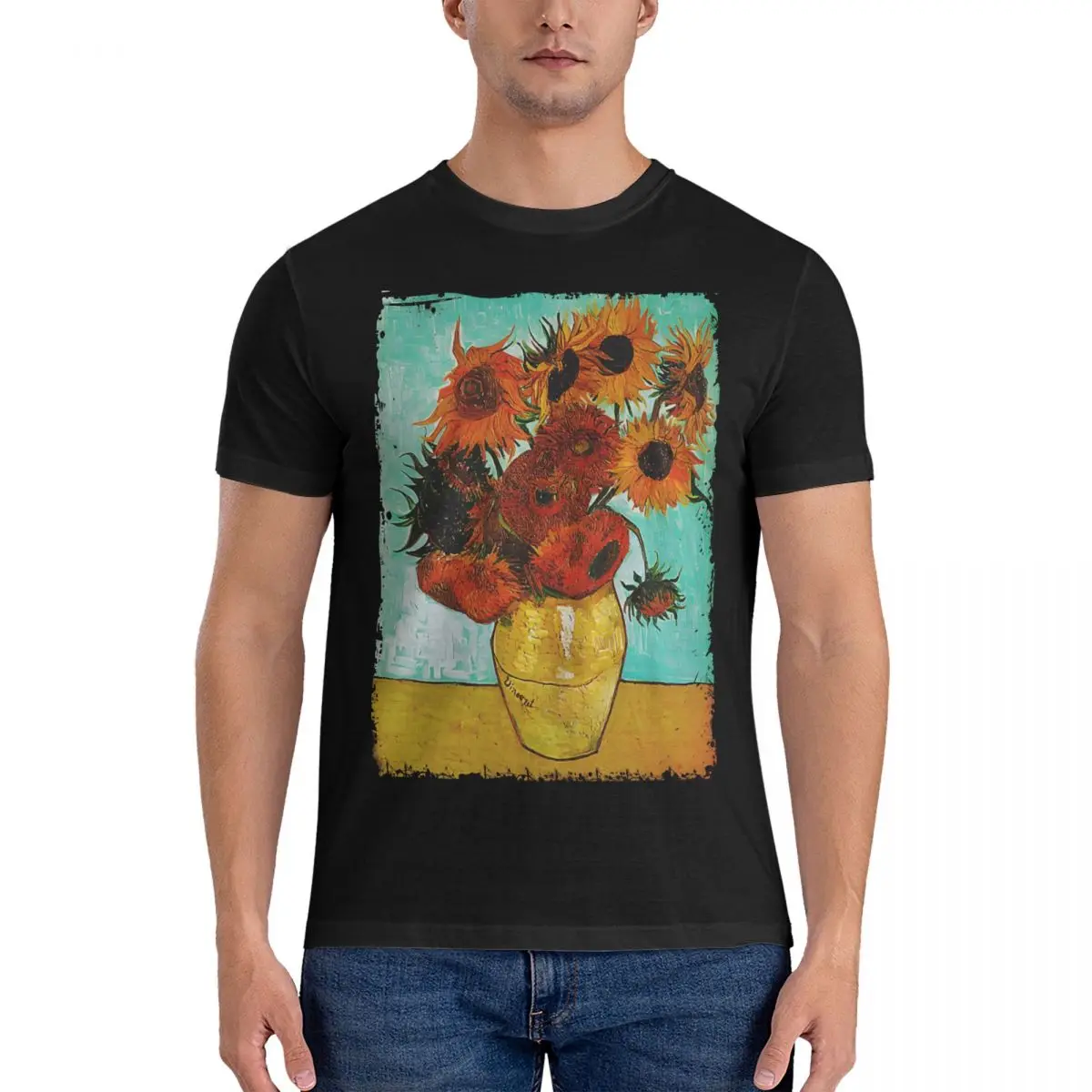 Men's Yellow Sunflowers T Shirt Vincent Van Gogh Cotton Clothing Funny Short Sleeve Crew Neck Tee Shirt Gift Idea T-Shirts