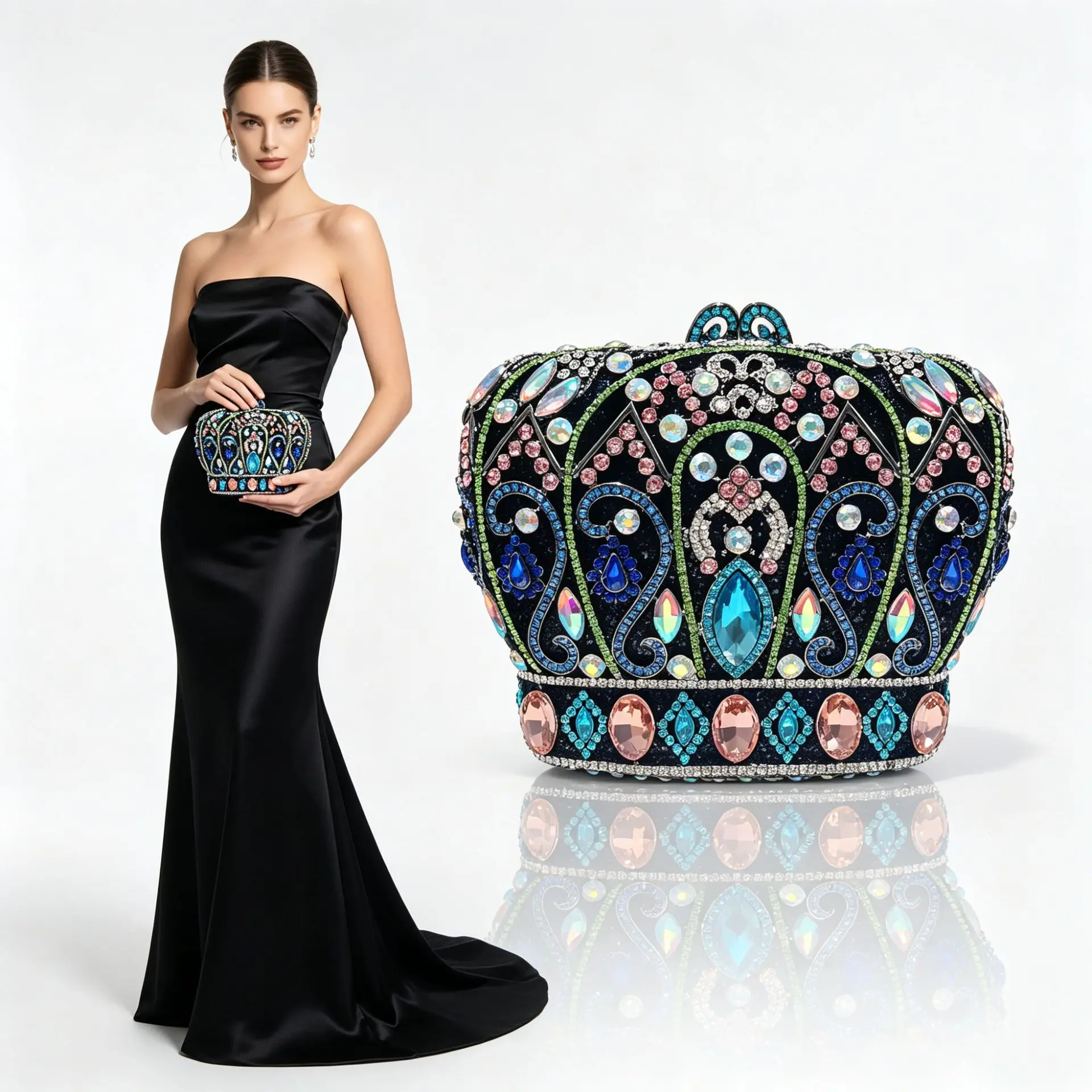 Clutch Crown Jewel Luxury Women's Diamond-encrusted Dinner  Hollow Evening Clothing Women's Bag Rhinestone Dress