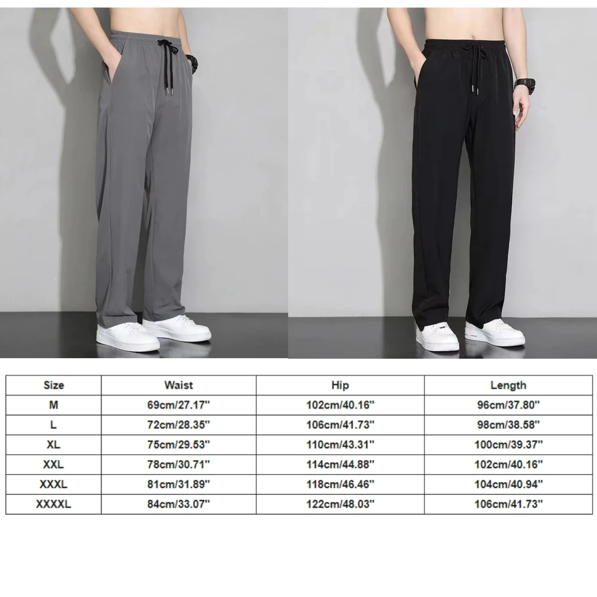 Pantalones de chándal de secado rápido de seda de hielo para hombres, pantalones de Joggers, Pantalones rectos de cintura elástica, pantalones de chándal con bolsillo, pantalones de entrenamiento de Fitness