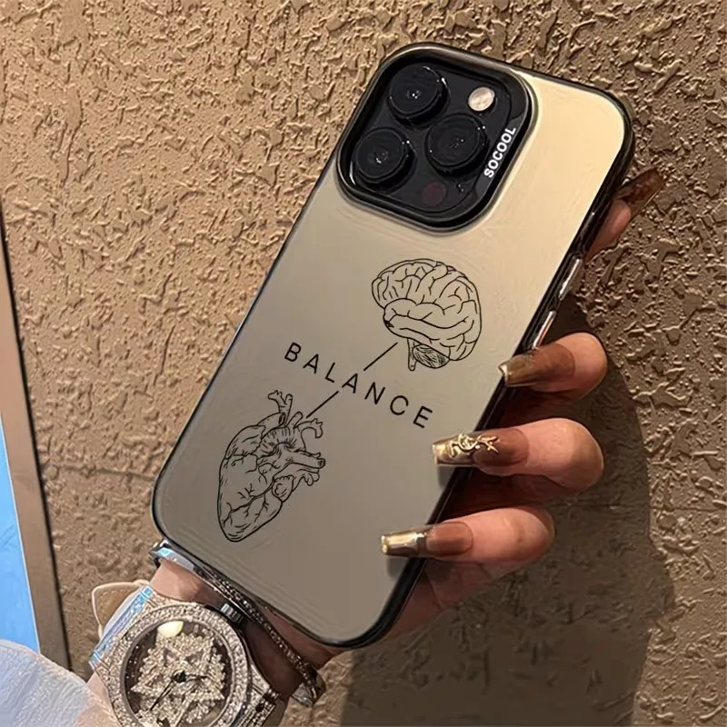 For iPhone 17 16 15 14 13 12 11 Pro Xs Max Plus Air Mini XR X 17e 16e Heart Brain Pattern Plating Silver Phone Case Back Cover