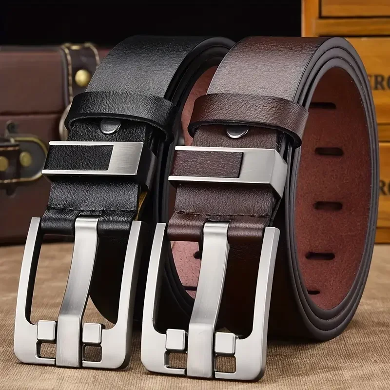 Leather Men\'s Belt Fashion Metal Alloy Pin Buckle Adult Luxury Brand Jeans Business Casual Waist Male Strap Brand