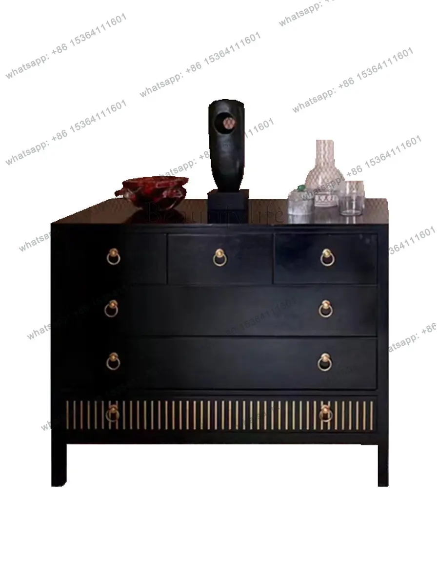 

French retro black six-bucket cabinets, bedside storage drawers
